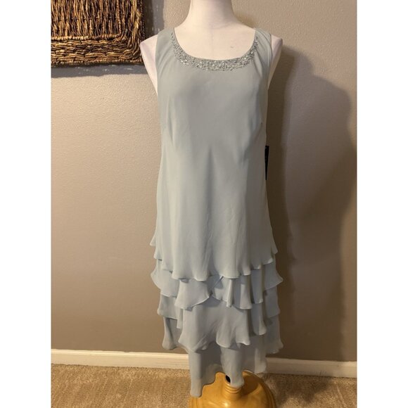 SLNY Jacket & Dress 18W Aloe Blue Ruffled Party Wedding Cruise Flowy NEW - Picture 13 of 16